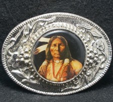 XD29135 VINTAGE 1970s  INDIAN CHIEF  NATIVE AMERICAN ARTWORK MENS BELT BUCKLE