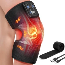 Cordless Knee Heating Pad with Vibration for Pain Relief, Wearable Wrap Around H