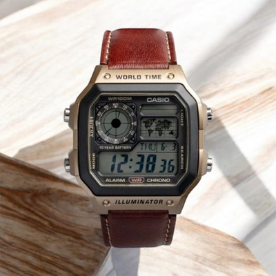 Casio AE-1200WHL-5A Digital Leather Strap Watch for sale