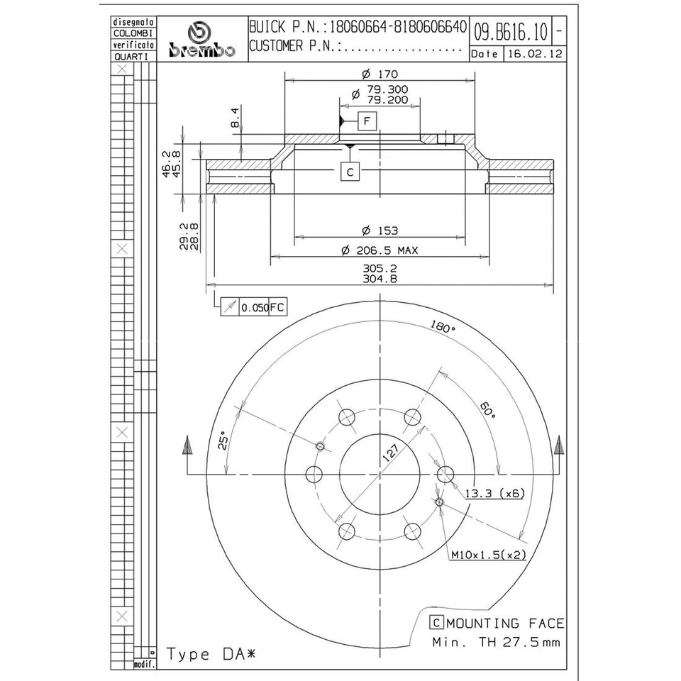 1 peça rotor de freio a disco dianteiro Brembo compatível com 2005 Saab 9-7x 2004 2005 Buick Rainier - Imagem 3 de 4