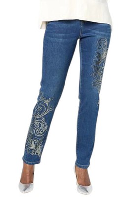 DG2 by Diane Gilman Women's Stretch Sequin Skinny Jean Indigo