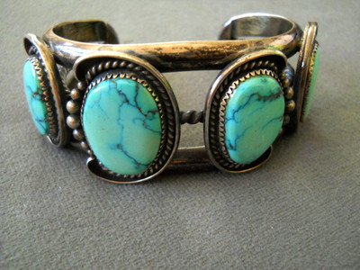 Southwestern Native American Navajo Turquoise Sterling Silver Cuff Bracelet 88g!