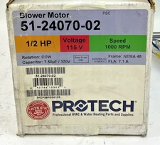 PROTECH 51-24070-02 BLOWER DIRECT DRIVE 1/2HP 115V 1000RPM