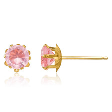 14K Solid Yellow Gold 5mm CZ Stud Earrings