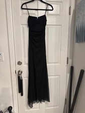 90s Y2K City Triangles Black Strapless mesh sparkle Homecoming Dress Gown Small