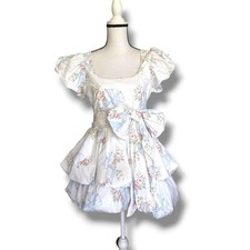 LoveShackFancy Esmina Mini Dress Rose Beau Print Sz 8 Bubble Hem Puff Sleeves
