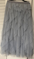 Layered Ruffle Tulle Long A-Line Skirt Elastic Waist Women Size M