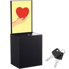 Metal Donation Box with Lock 6.7 x 5 x 8 Inch Safe Ballot Suggestion Box with...