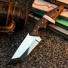 Gift-Ready 8.8" Damascus / Steel Knife Full Tang Hunt it Hunt + Leather Sheath