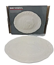 NIB Bountiful Turkey Oval Serving Platter White Ceramic Kitchenware Japan Classi