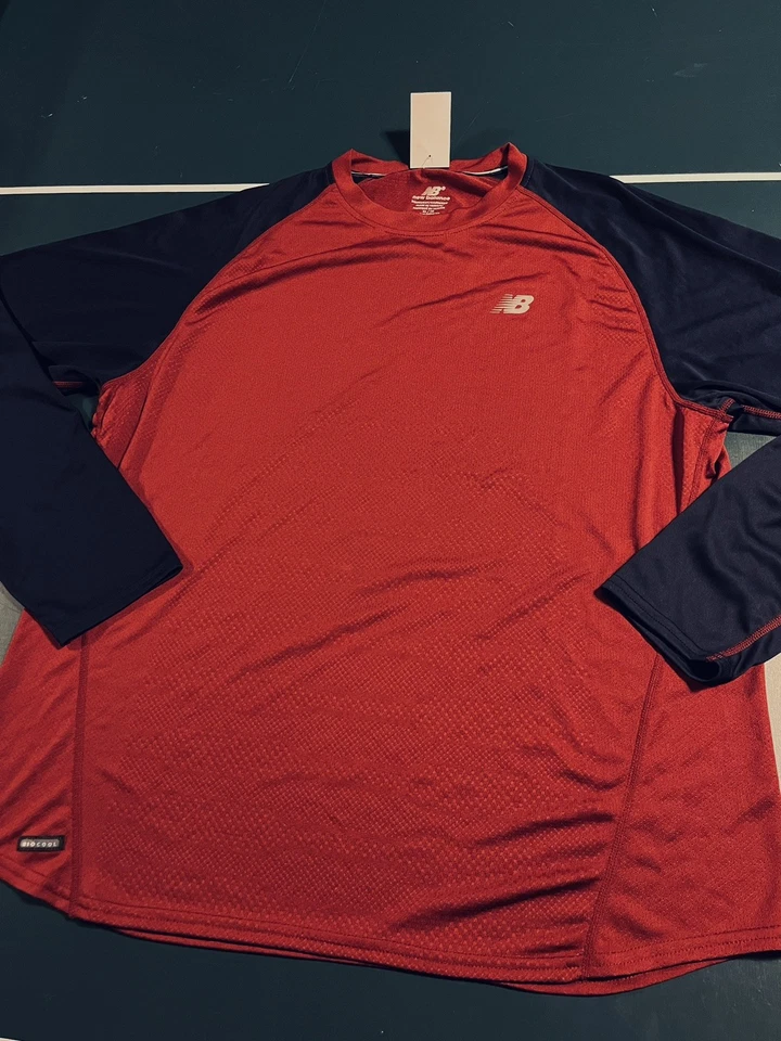 Camisa New Balance NB Performance Manga Larga Biocool Ropa Activa XL Rojo Oscuro Azul Marino Foto 2 de 4