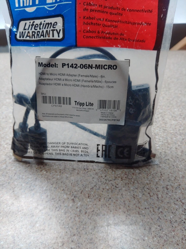 Tripp Lite P142-06N-Micro Micro HDMI to HDMI Adapter (Type D M/F), 6-in NIB - Image 3 of 4