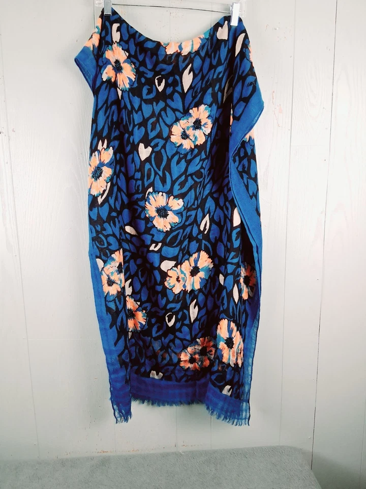 Nordstrom 100% Lana Bufanda Mujer 27 X 76" Azul Tropical Transparente Ligero Envoltura Foto 4 de 4