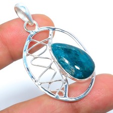 Neon Blue Apatite-Bahia Mines 925 Silver Plated Pendant 1.99