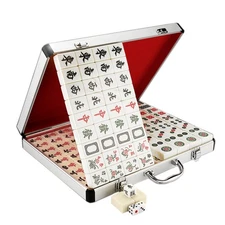 Chinese Mahjong Set Authentic No Numeric 1.6"H Tiles Mah-jong With Aluminum Case