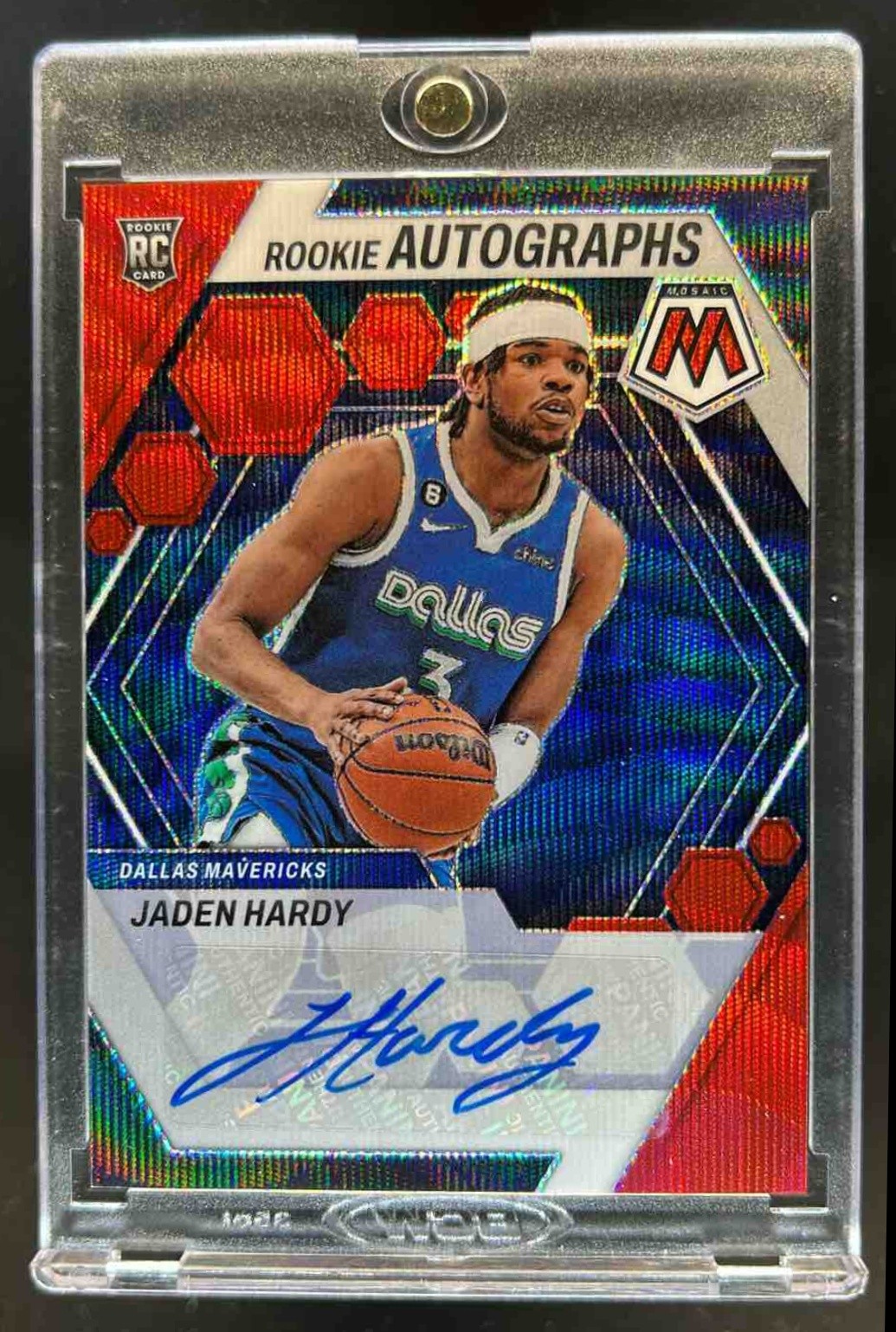 2022-23 Panini Mosaic Jaden Hardy Rookie Auto RC Red Wave #RA-HAR Mavericks