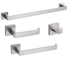 4-Pieces Matte Silver Bathroom Hardware Accessories Set 24 Inch Towel Bar Towe
