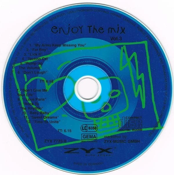 Various Artists Enjoy the Mix Vol. 3 CD Germany Zyx Music 1995 2 mix CD ZYX77258 - Image 2 of 2