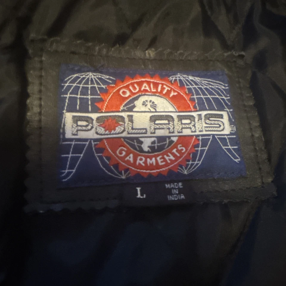 Vintage Polaris Jacket Mens XL Black Leather 90s Bomber Snowmobile Quilted - Image 4 of 4