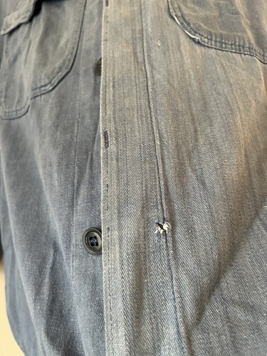 50-60s Vintage French Bleu Chore Chambray Two Tone Work Coat sz M-L - Bild 11 von 21