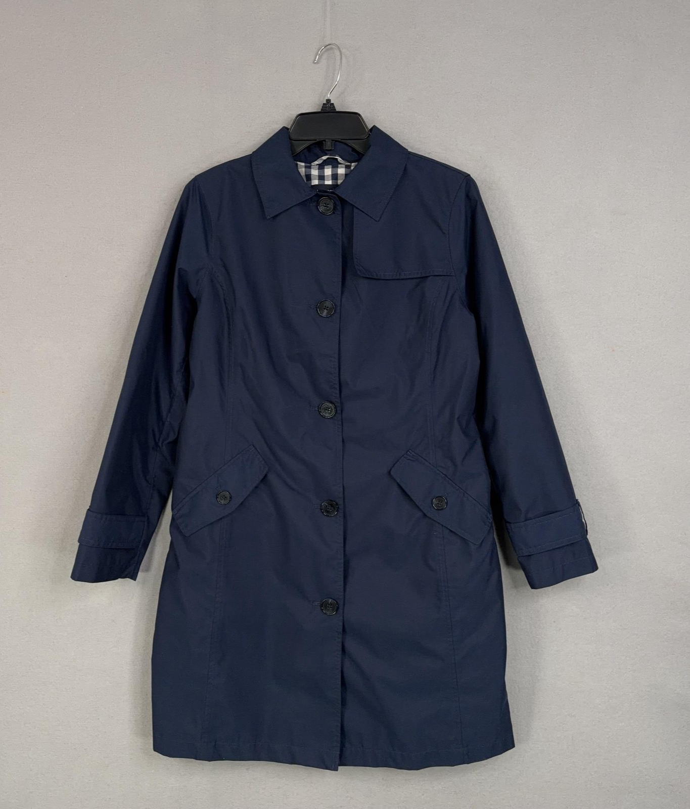 Lands End Trench Coat Womens Small Blue Rain Classic Timeless Casual Heritage