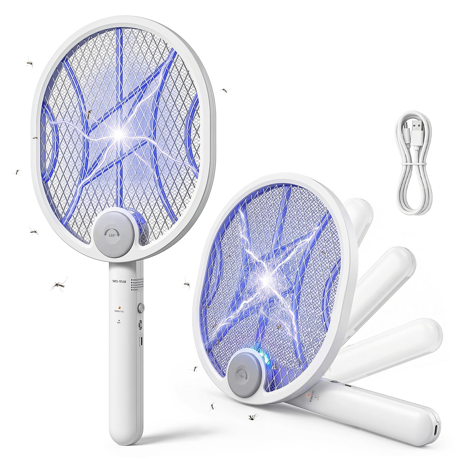 Electric Fly Swatter，4000V Mosquito Swatter with 180-Degree...