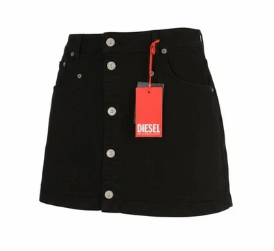 Jupe Femme DIESEL O-Beige W27 En Coton Noir À Poches Boutonnée Mini - Photo 1/4