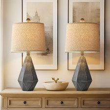 Rustic Farmhouse Table Lamp Set of 2 - Deep Grey with White Shade