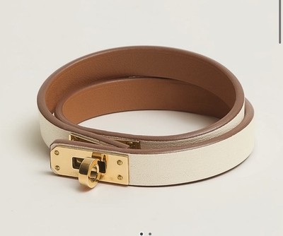 Hermes Mini Kelly Double Tour Leather Good Plated Ivory bracelet NEW