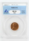 Certified 1939-S Lincoln Cent ANACS MS65 Red Wheat Penny 1c