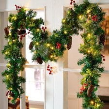 9FT Christmas Garland Decoration with 50 Warm Led Lights,Pre-Lit Lighted 9 FT