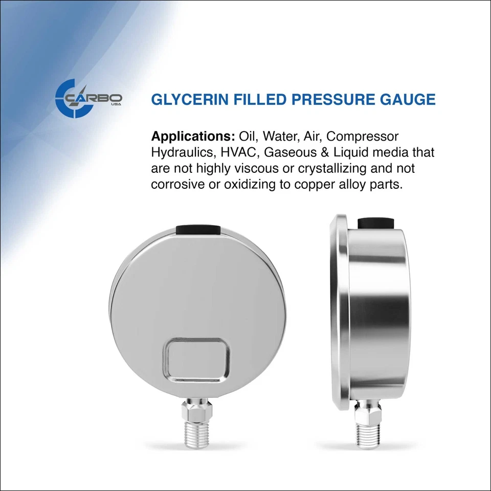 4" Pressure Gauge, Stainless Steel Case, Liquid Filled, Lower Mnt 15 PSI - Image 4 of 4