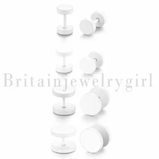 2-8pcs 6-12MM Men Women White Barbell Dumbell Stud Earrings Ear Plugs Screw Back