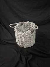 Project 62 Rope Fishtail Weave Basket 9" x 9" w/Faux Leather Snap Gray-Small