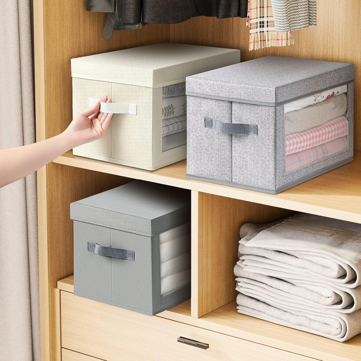 3,4 Pack Foldable Storage Boxes with Lids, Fabric Storage Bins