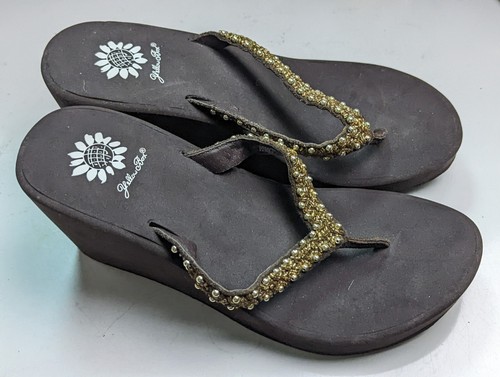 yellow box leather flip flops