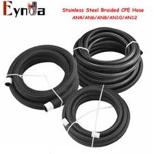 Fuel Hose Oil Gas Line AN4-AN6-AN8-AN10-AN12 Nylon/Stainless Steel Braided Black