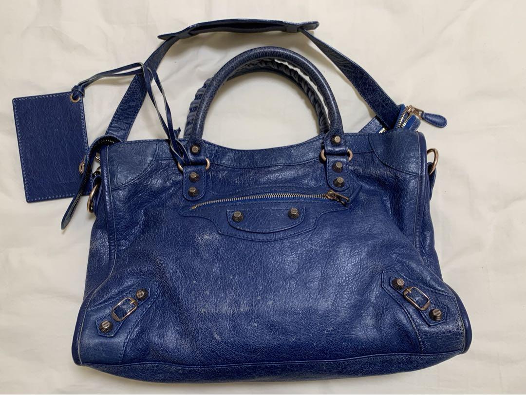 BALENCIAGA City Leather 2Way Hand Bag Blue Mirror Used Great BALENCIAGA City Leather 2Way Hand Bag Blue Mirror Used Great