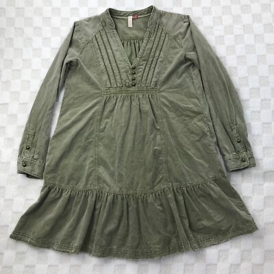 Pilcro Anthropologie Corduroy Dress Size XS Green Aline Tiered V Neck  Cottage | eBay