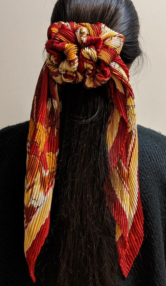 Women's Barrette clip w/ Long & Oversize Multi-colour Crinkle Silk tails - Image 3 of 3