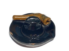 Vintage Ceramic Cowboy Hat and Pistol Gun Ashtray Japan Redware Pottery Chipped