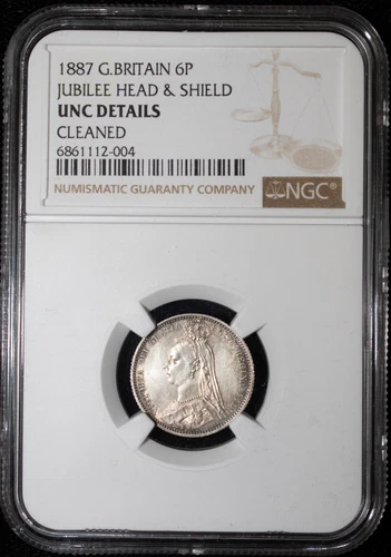 1887 Great Britain 6 Pence Jubilee Head & Shield UNC Details NGC (L0807)