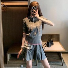 Thom Browne Summer New Bow Casual Four Bar Pleated Short Skirt