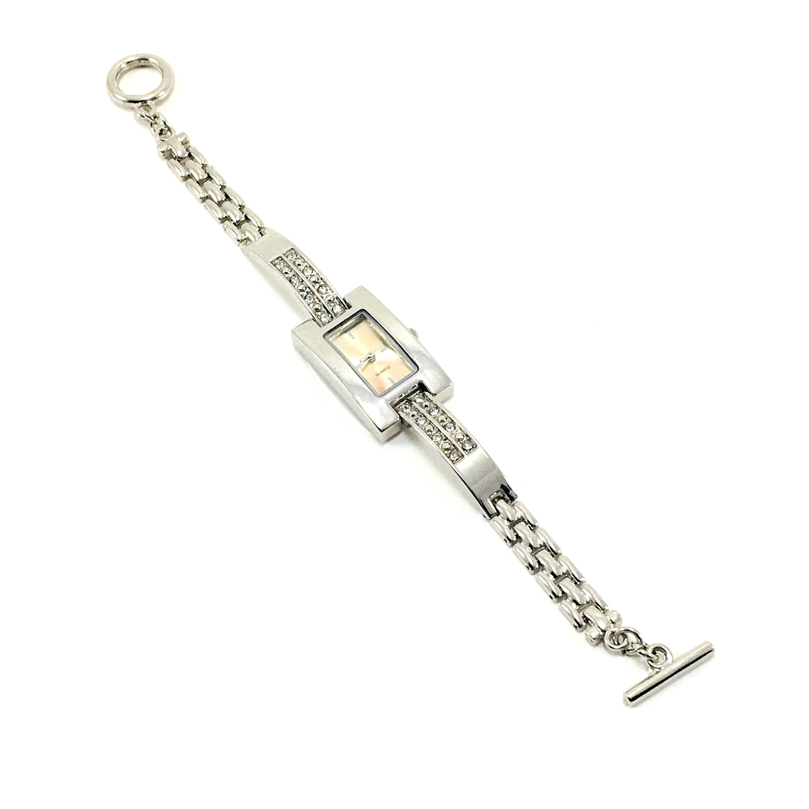 Watch Quartz Silver Tone Rectangular Faced with W… - image 2