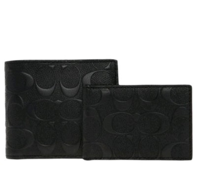 Coach Signature Crossgrain BillFold Leder Geldbörse & Kartenetui Set £195-schwarz