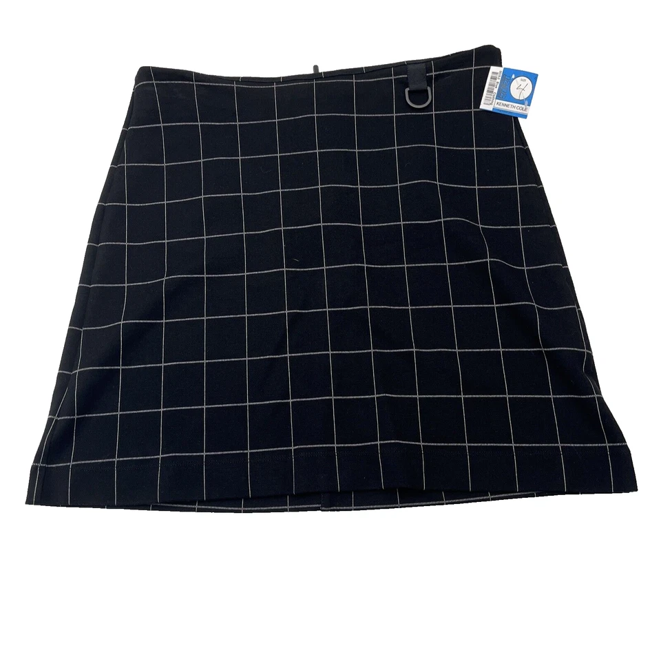 Nueva Falda Kenneth Cole New York Talla 4 Negra Cuadros Línea A Trabajo o Punk Preppy Foto 3 de 4