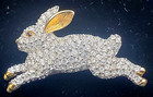 Swarovski puffy crystal covered leaping rabbit brooch