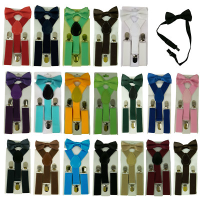  Kids Suspender & Bow Tie Sets for Boys Girls Children Elastic & Adjustable  
