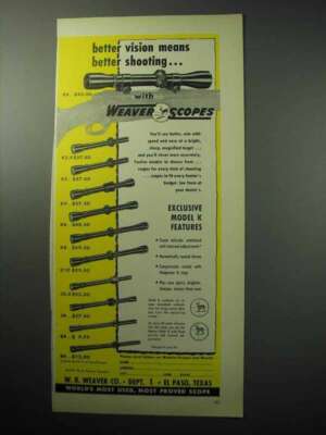 1958 Weaver Scopes Ad - K4 K2.5 K3 KV K6 K8 K10 J2.5 J4
