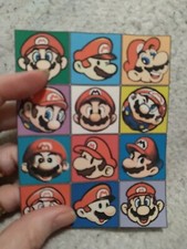 SUPER MARIO FACES 12 MINI SQUARE STICKERS MATTE NOT GLOSSY COLORED BACKGROUND